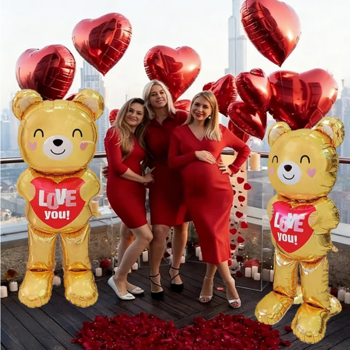 Confetti Balloon Set - Large 60inch Standing Heart Bear Balloon