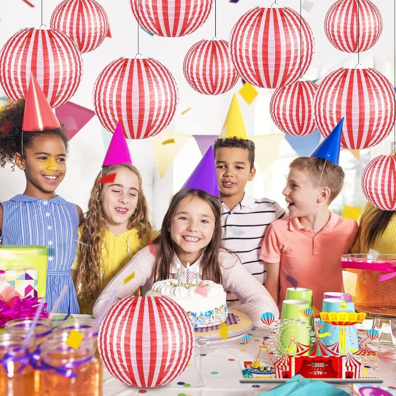 Wedding Event Supply - 10PCS Red White Striped Paper Lantern