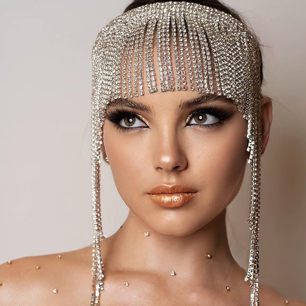Indian Wedding Supply - Boho Crystal Tassel Hair Chain Headband