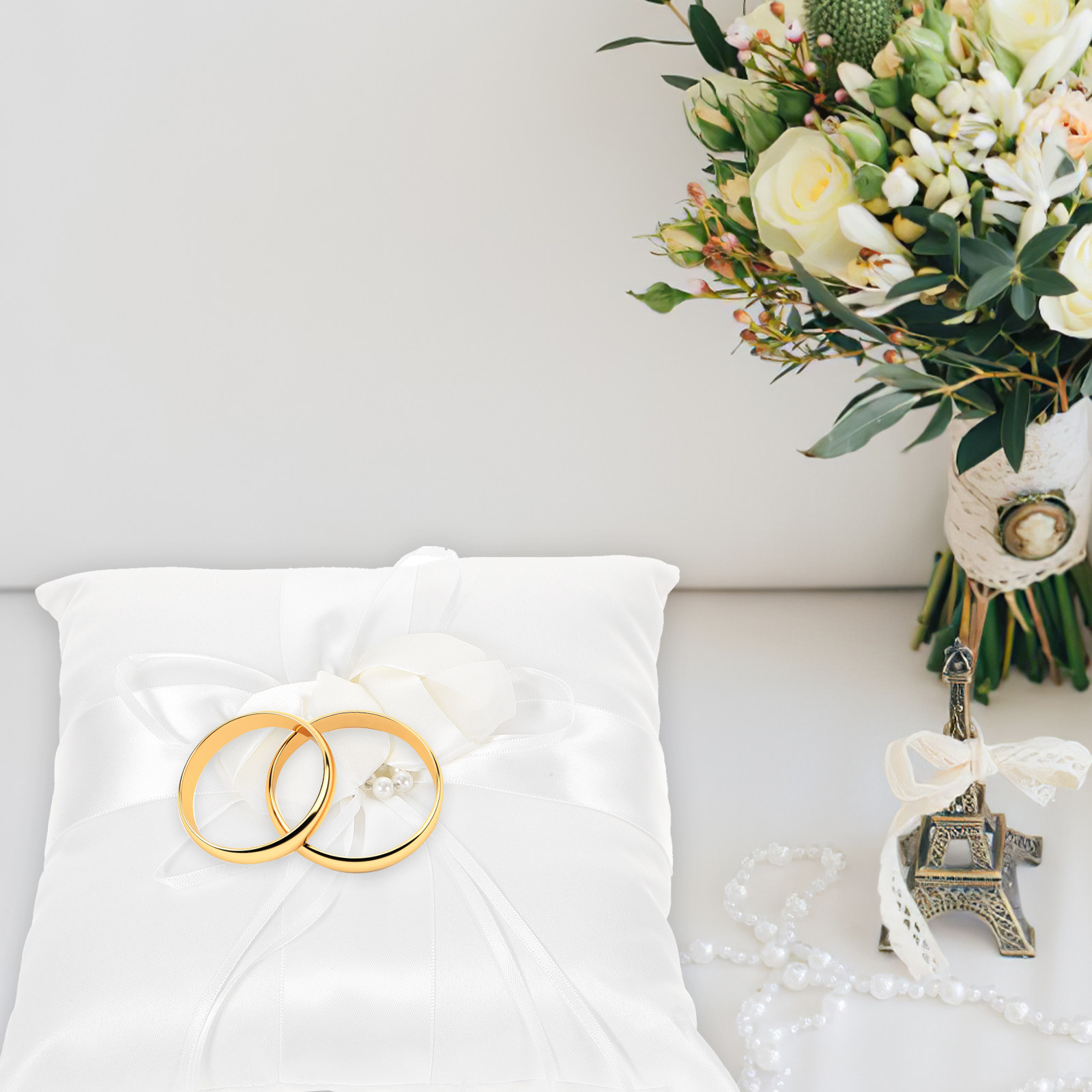 20x20cm Elegant White Satin Po - đánh giá và giá Ring Bearer Pillow