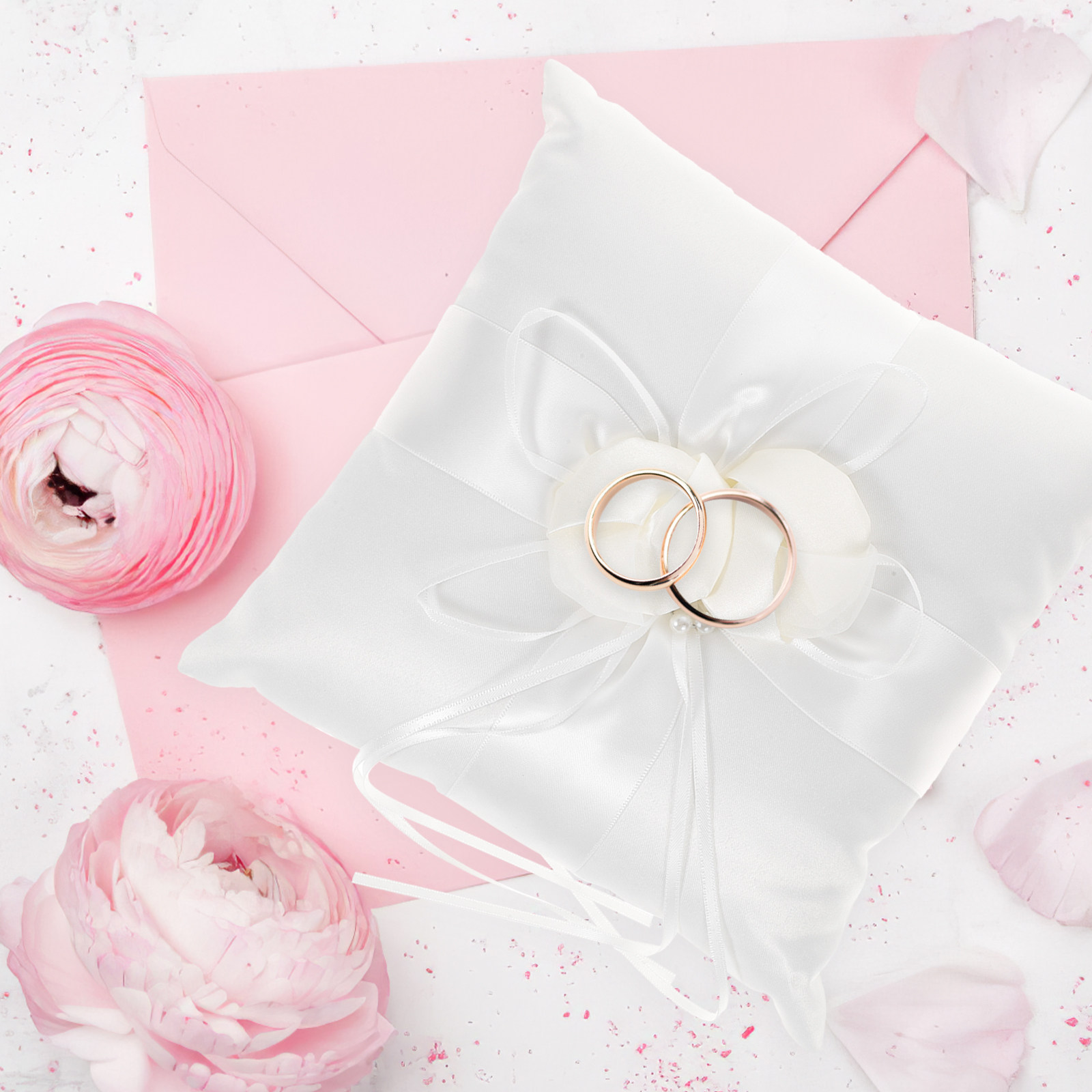 20x20cm Elegant White Satin Po - đánh giá và giá Ring Bearer Pillow