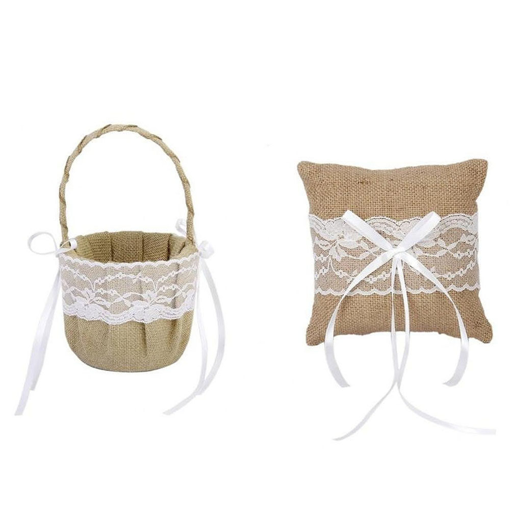 Set of 6 6'' Burlap Jute Lace  - đánh giá và giá Ring Bearer Pillow