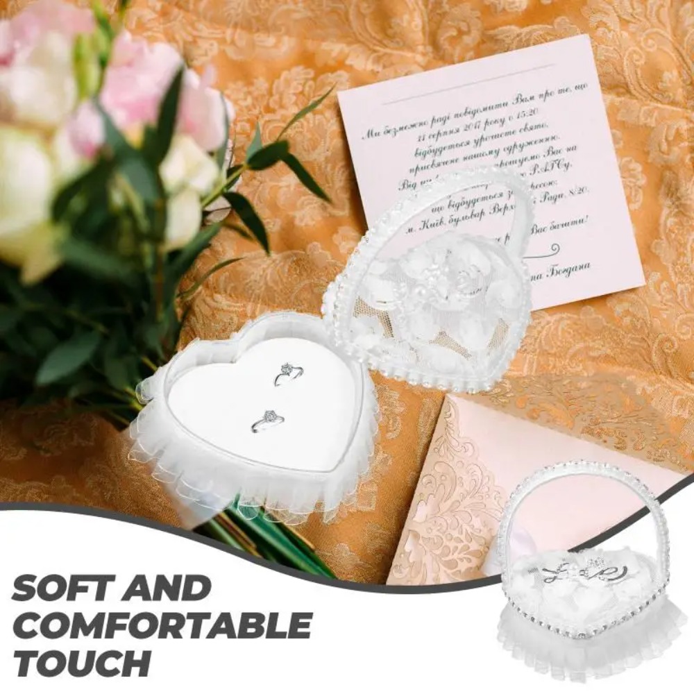 White Lace Heart-shaped Ring B - đánh giá và giá Ring Bearer Pillow